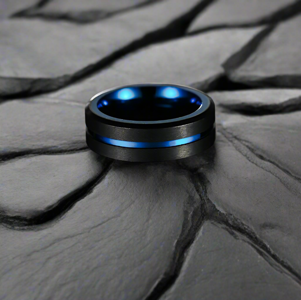 Blue Black Sand Surface Fidget Steel Ring