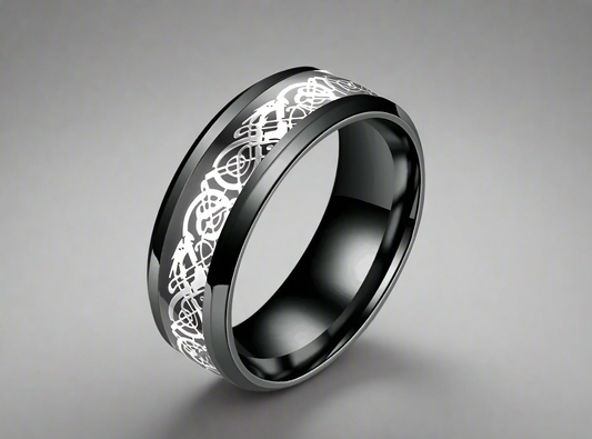 Black Silver Dragon Pattern Stainless Steel Ring