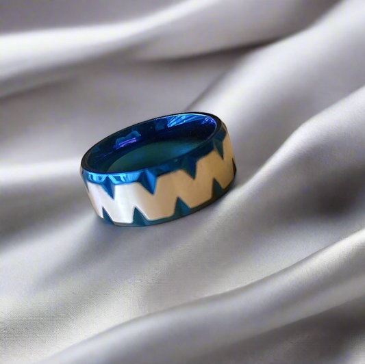 Blue Stainless Steel Zig Zag Center Ring 9mm