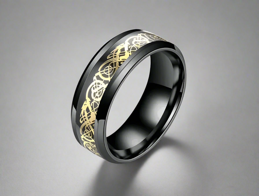 Black Gold Dragon Pattern Stainless Steel Ring