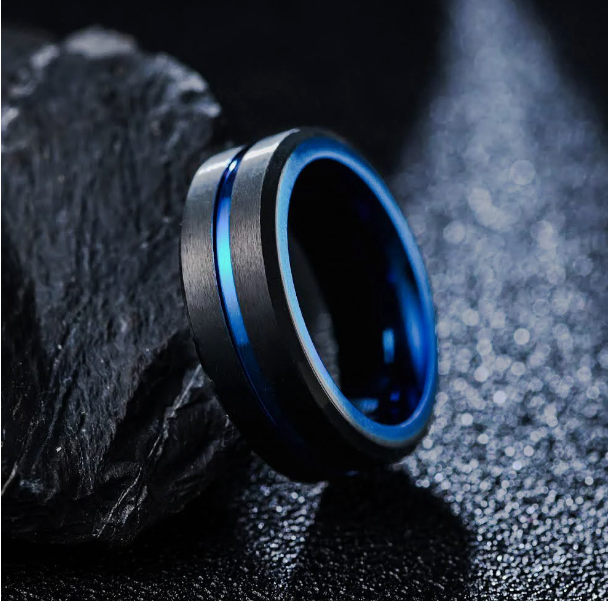 Blue Black Sand Surface Fidget Steel Ring