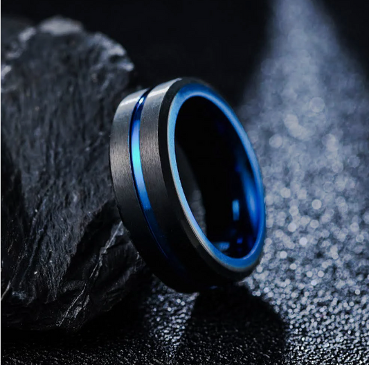 Blue Black Sand Surface Fidget Steel Ring